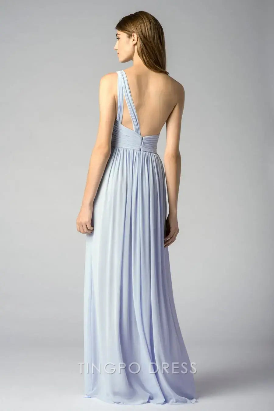 TingPo Wholesale Elegant Light Purple One - Shoulder Dress - Ruched Waist Maxi Evening Gown